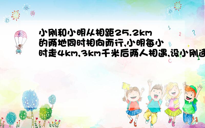 小刚和小明从相距25.2km的两地同时相向而行,小明每小时走4km,3km千米后两人相遇,设小刚速度为xkm/h.列方程