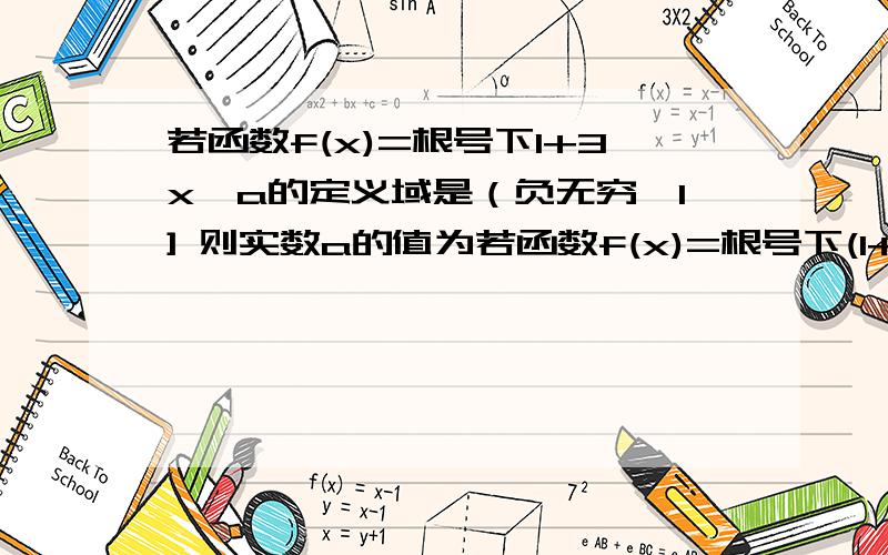 若函数f(x)=根号下1+3x*a的定义域是（负无穷,1] 则实数a的值为若函数f(x)=根号下(1+3^x*a)的定义域为(负无穷,1],则实数a的值为 上面打错了，不好意思