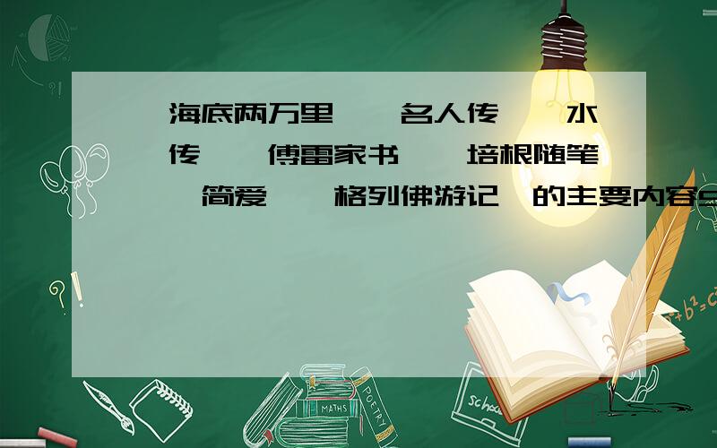 《海底两万里》《名人传》《水浒传》《傅雷家书》《培根随笔》《简爱》《格列佛游记》的主要内容50字.