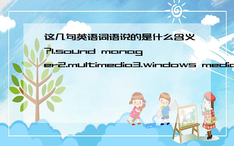 这几句英语词语说的是什么含义?1.sound manager2.multimedia3.windows media player4.sound Recorder5.volume control6.Exit