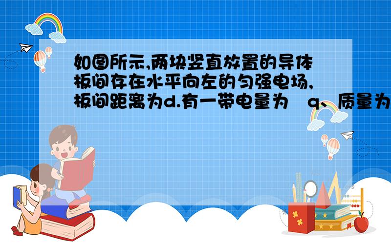 如图所示,两块竖直放置的导体板间存在水平向左的匀强电场,板间距离为d.有一带电量为q、质量为m的小球（可视为质点）以水平速度从A孔进入匀强电场,且恰好没有与右板相碰,小球最