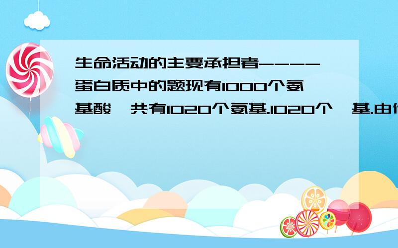 生命活动的主要承担者----蛋白质中的题现有1000个氨基酸,共有1020个氨基.1020个羧基.由他们合成的4条肽链中,肽键、氨基、羧基、的数目分别是多少?具体点.怎么得的!