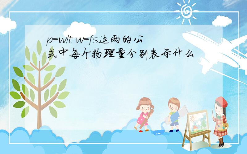 p=w/t w=fs这两的公式中每个物理量分别表示什么