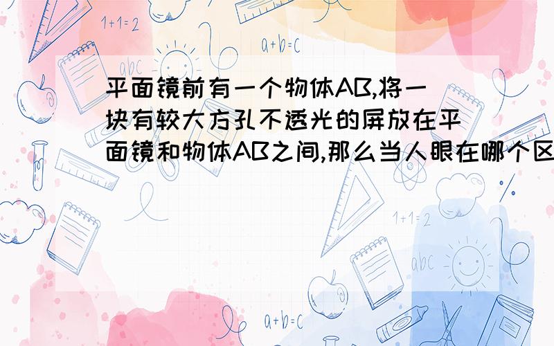 平面镜前有一个物体AB,将一块有较大方孔不透光的屏放在平面镜和物体AB之间,那么当人眼在哪个区域内能看到平面镜里物体完整的像?如何作图?