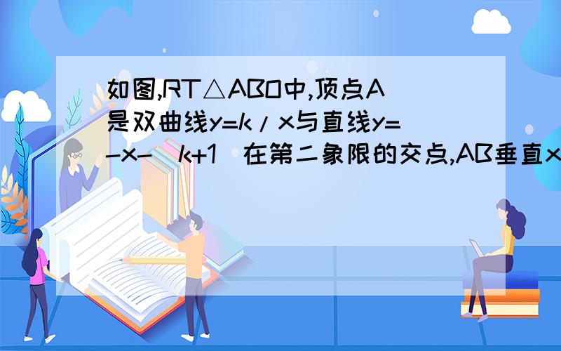 如图,RT△ABO中,顶点A是双曲线y=k/x与直线y=-x-(k+1)在第二象限的交点,AB垂直x轴与点B且△AOB的面积为1.5在第四象限的双曲线上是否存在点P使S△POC=S△AOC,若存在,求P点的坐标图在这http://zhidao.baidu.