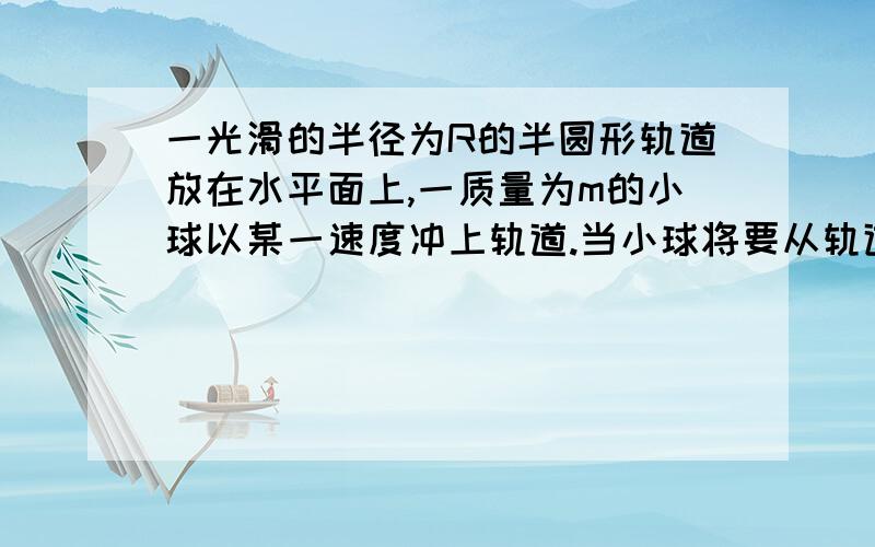 一光滑的半径为R的半圆形轨道放在水平面上,一质量为m的小球以某一速度冲上轨道.当小球将要从轨道口飞出时,轨道的压力恰好为0,则小球落地点C距A处多远?求在C点的速度大小...