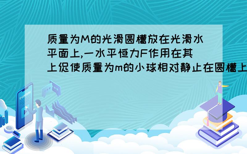 质量为M的光滑圆槽放在光滑水平面上,一水平恒力F作用在其上促使质量为m的小球相对静止在圆槽上红框部分没有看懂,这个意思是说,支持力的水平分力充当了合力么?那么圆槽受到的那个力F