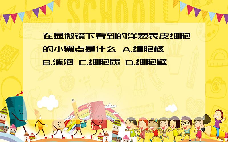 在显微镜下看到的洋葱表皮细胞的小黑点是什么 A.细胞核 B.液泡 C.细胞质 D.细胞壁