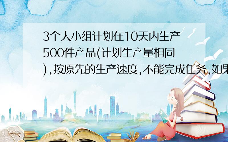 3个人小组计划在10天内生产500件产品(计划生产量相同),按原先的生产速度,不能完成任务,如果每个小组每天比原来多生产1件产品,就能提前完成任务,每个小组原先每天生产多少件产品?