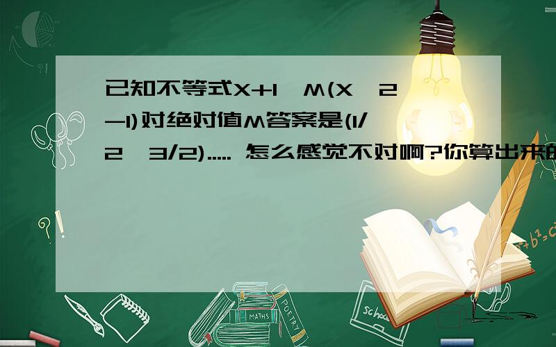 已知不等式X+1>M(X^2-1)对绝对值M答案是(1/2,3/2)..... 怎么感觉不对啊?你算出来的.1不是取不到?