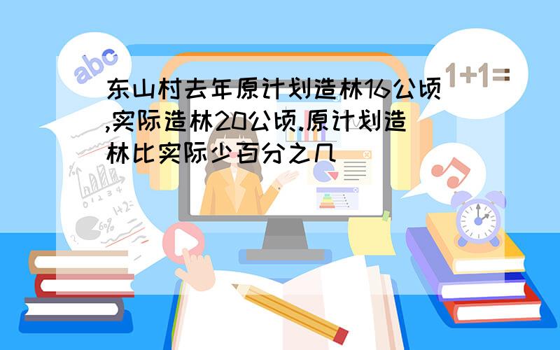 东山村去年原计划造林16公顷,实际造林20公顷.原计划造林比实际少百分之几