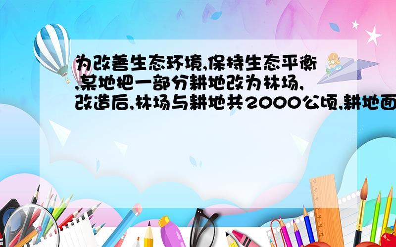 为改善生态环境,保持生态平衡,某地把一部分耕地改为林场,改造后,林场与耕地共2000公顷,耕地面积是林场面积的25％,那么退耕还林后,林场与耕地的面积各是多少?