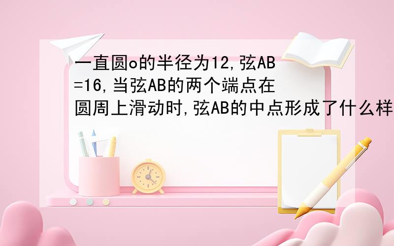 一直圆o的半径为12,弦AB=16,当弦AB的两个端点在圆周上滑动时,弦AB的中点形成了什么样的图形