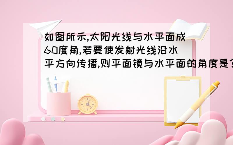 如图所示,太阳光线与水平面成60度角,若要使发射光线沿水平方向传播,则平面镜与水平面的角度是?画图说明