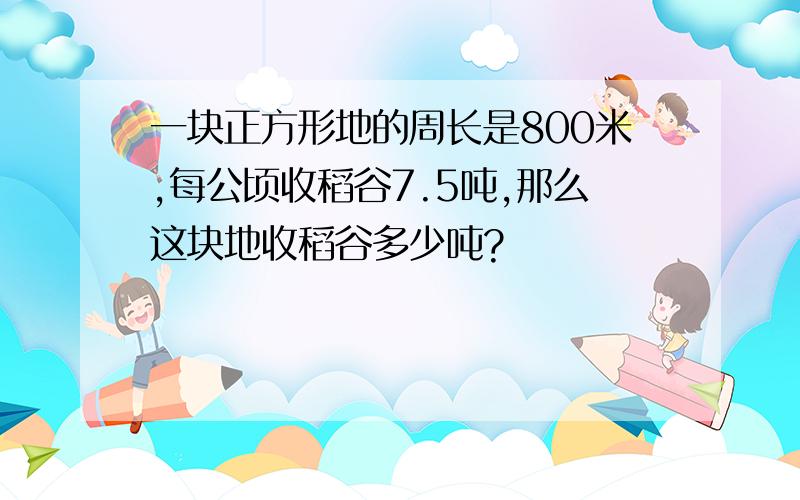 一块正方形地的周长是800米,每公顷收稻谷7.5吨,那么这块地收稻谷多少吨?