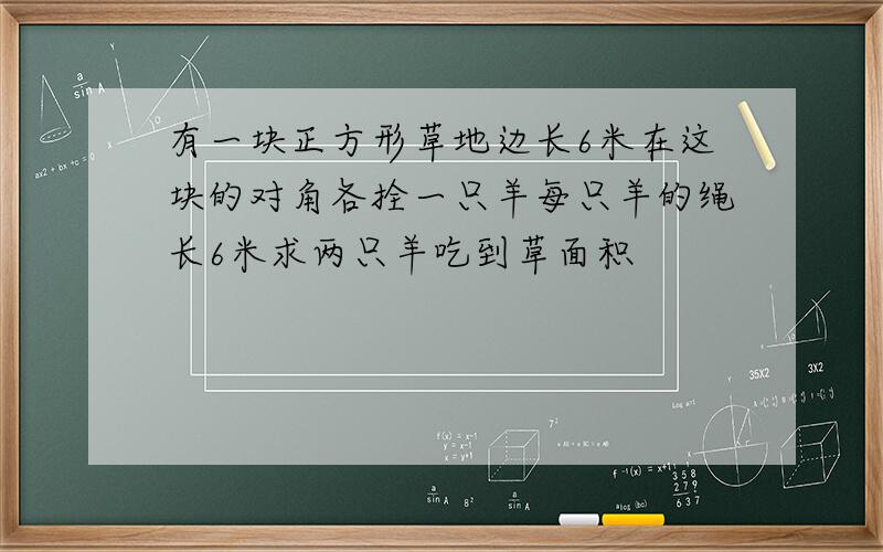 有一块正方形草地边长6米在这块的对角各拴一只羊每只羊的绳长6米求两只羊吃到草面积