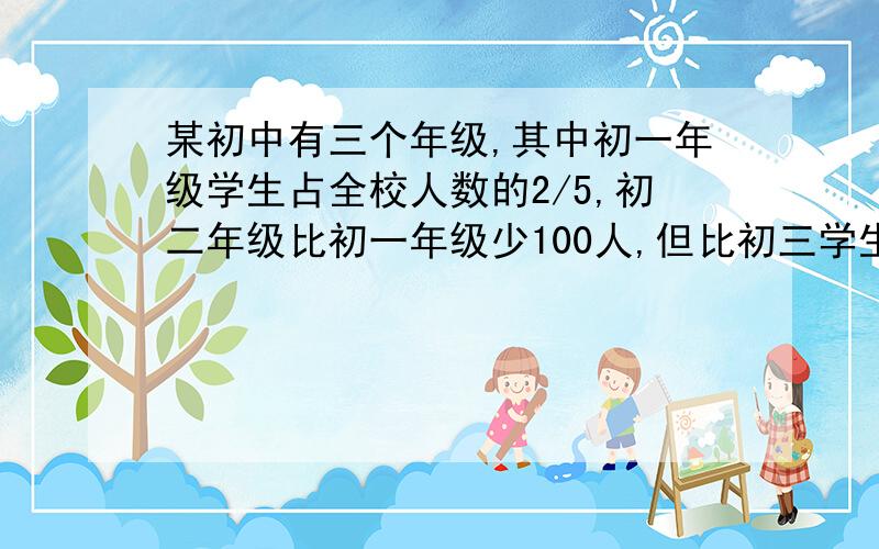 某初中有三个年级,其中初一年级学生占全校人数的2/5,初二年级比初一年级少100人,但比初三学生多1/4,初二人数有多少?2、一笔奖金分为一等奖,二等奖与三等奖,每个一等奖的奖金是每个二等