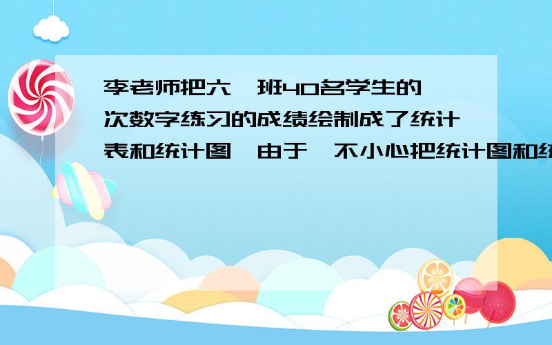 李老师把六一班40名学生的一次数字练习的成绩绘制成了统计表和统计图,由于一不小心把统计图和统计表弄脏了,有些数据已经完全看不清楚.请你根据能看清楚的信息帮李老师计算出完全看