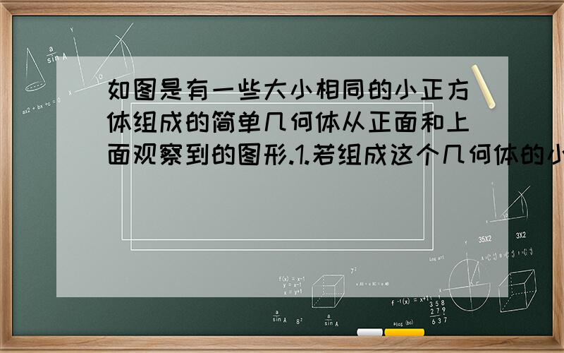 如图是有一些大小相同的小正方体组成的简单几何体从正面和上面观察到的图形.1.若组成这个几何体的小正方体的块数为n,请你画出当n取最小值时这个几何体从左面观察到的图形.