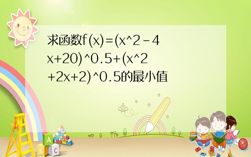 求函数f(x)=(x^2-4x+20)^0.5+(x^2+2x+2)^0.5的最小值