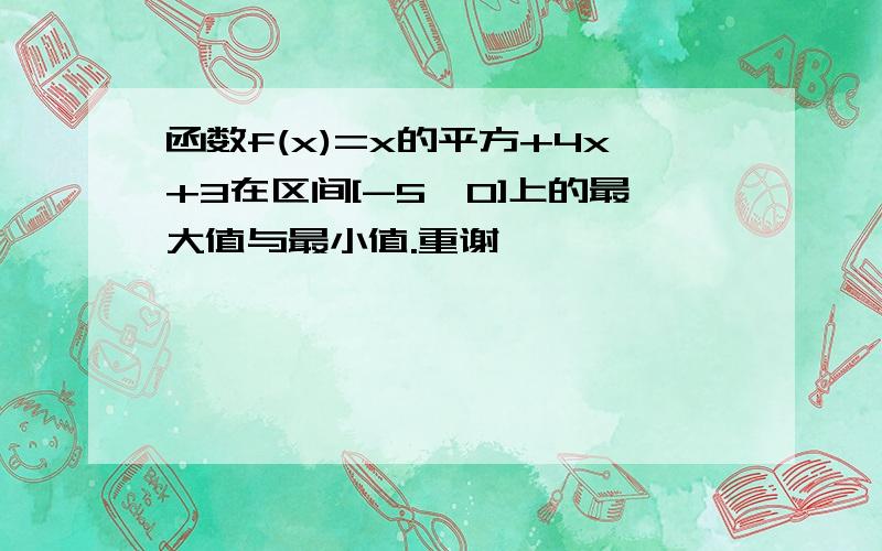 函数f(x)=x的平方+4x+3在区间[-5,0]上的最大值与最小值.重谢