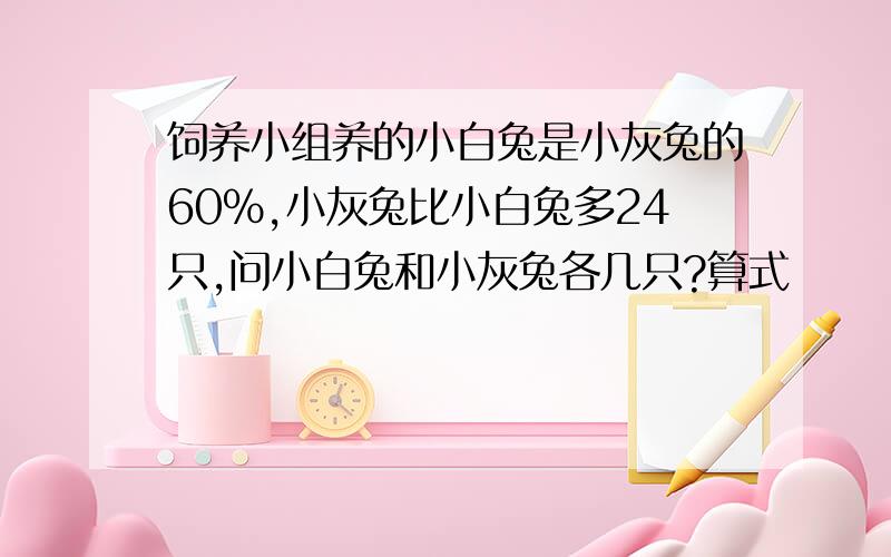 饲养小组养的小白兔是小灰兔的60%,小灰兔比小白兔多24只,问小白兔和小灰兔各几只?算式