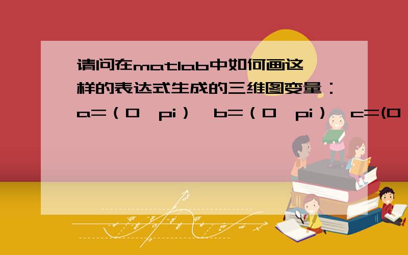 请问在matlab中如何画这样的表达式生成的三维图变量：a=（0,pi）,b=（0,pi）,c=(0,2*pi),表达式：X=(sin(a)+sin(a+b))*cos(c),Y=sin(a)+cos(b),Z=cos(a)+cos(a+b),