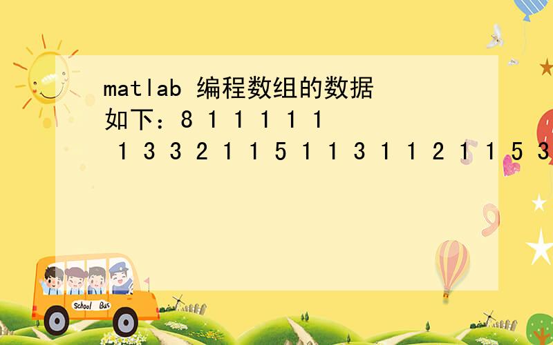 matlab 编程数组的数据如下：8 1 1 1 1 1 1 3 3 2 1 1 5 1 1 3 1 1 2 1 1 5 3 3 3 1 1 4 5 1 1 1 1 1 2 2 2 2 4 3 1 5 4 2 1 1 1 2 1 3 1 1 2 2 5 2 1 3 2 5 1 1 3 1 1 1 1 2 1 5 4 2 2 1 3 4 1 2 3 1 2 4 4 1 1 1 2 2 2 2 2 1 1 4 4 1 3 2 1 1 5 1 1 3 7 1 1