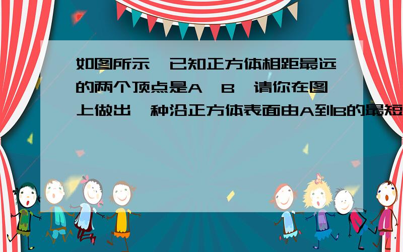 如图所示,已知正方体相距最远的两个顶点是A,B,请你在图上做出一种沿正方体表面由A到B的最短路径.并说明由.