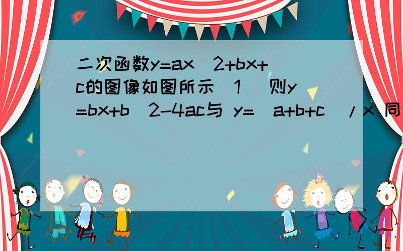 二次函数y=ax^2+bx+c的图像如图所示(1) 则y=bx+b^2-4ac与 y=(a+b+c)/x 同一坐标系内图像大致是二次函数y=ax^2+bx+c的图像如图所示 则y=bx+b^2-4ac与 y=(a+b+c)/x 同一坐标系内图像大致是