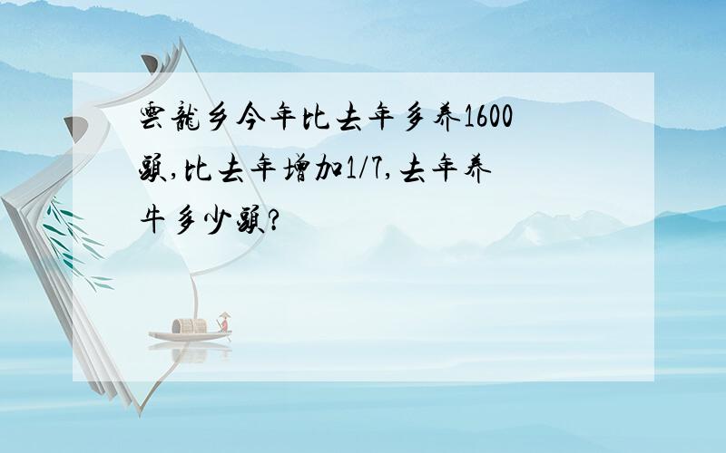 云龙乡今年比去年多养1600头,比去年增加1/7,去年养牛多少头?