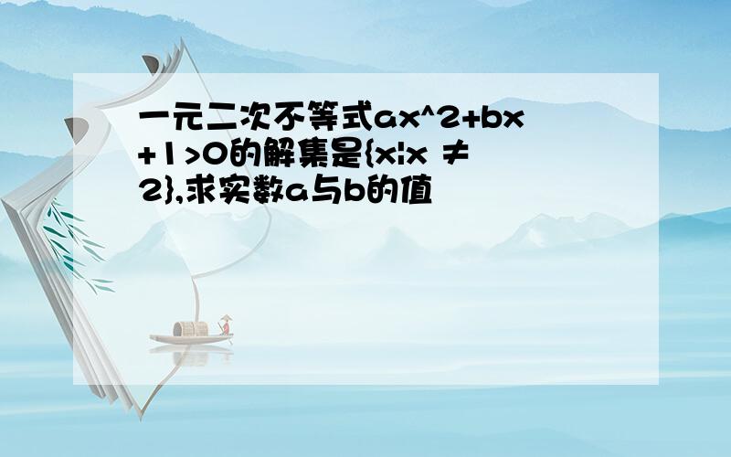 一元二次不等式ax^2+bx+1>0的解集是{x|x ≠2},求实数a与b的值