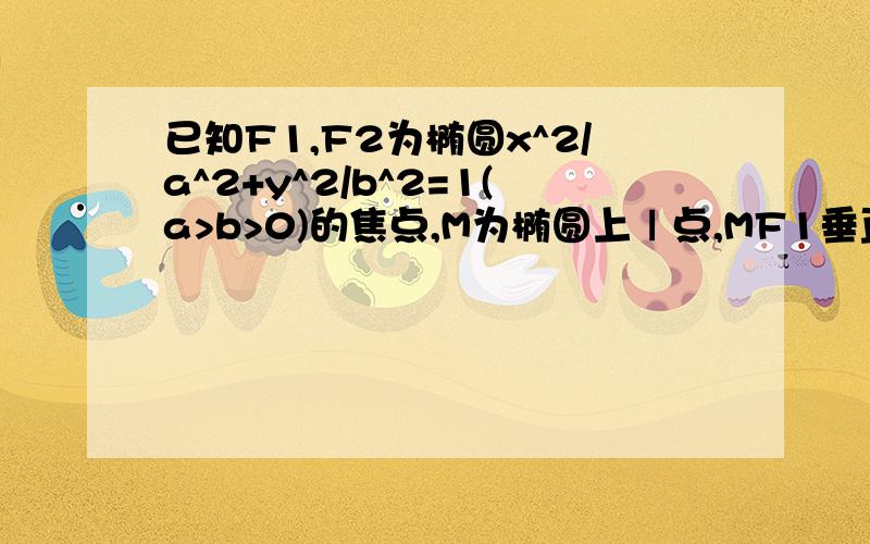 已知F1,F2为椭圆x^2/a^2+y^2/b^2=1(a>b>0)的焦点,M为椭圆上ㄧ点,MF1垂直x轴,且