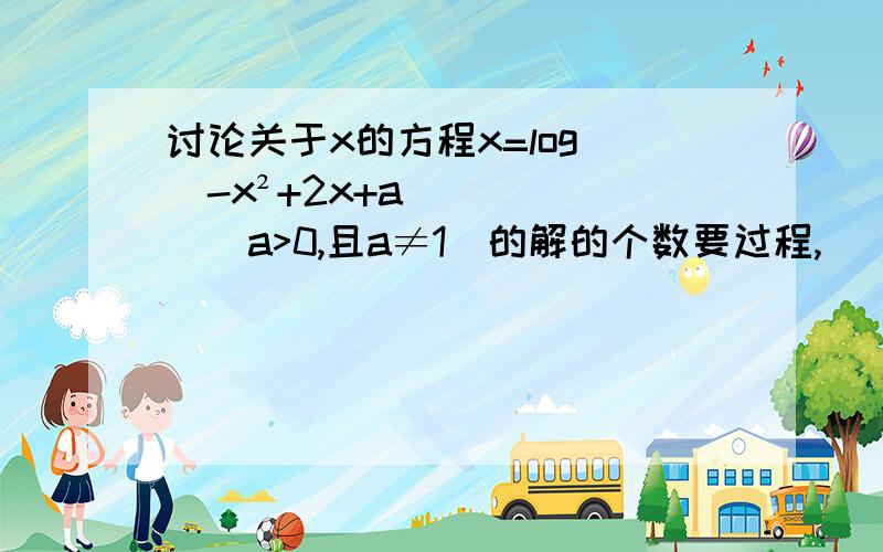 讨论关于x的方程x=log^(-x²+2x+a)(a>0,且a≠1）的解的个数要过程,