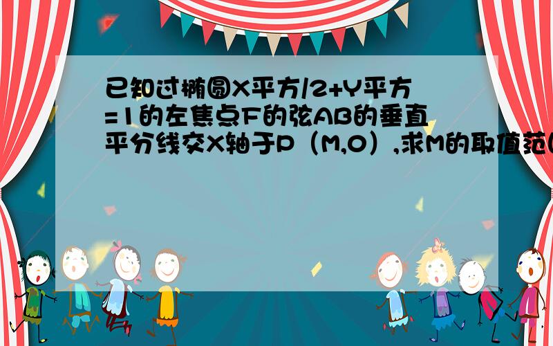 已知过椭圆X平方/2+Y平方=1的左焦点F的弦AB的垂直平分线交X轴于P（M,0）,求M的取值范围.