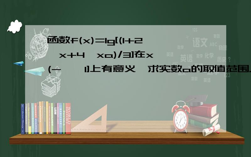 函数f(x)=lg[(1+2^x+4^xa)/3]在x∈(-∞,1]上有意义,求实数a的取值范围.