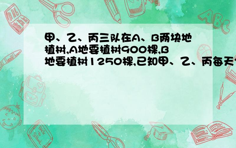 甲、乙、丙三队在A、B两块地植树,A地要植树900棵,B地要植树1250棵,已知甲、乙、丙每天分别能植树24,30,32棵,甲在A地植树,丙在B地植树,乙先在A地植树,然后转到B地植树.两块地同时开始同时结束