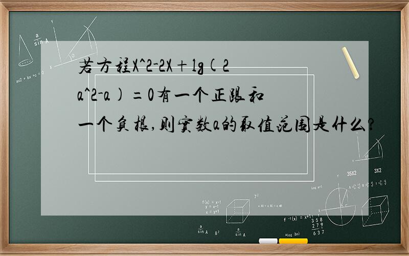 若方程X^2-2X+lg(2a^2-a)=0有一个正跟和一个负根,则实数a的取值范围是什么?