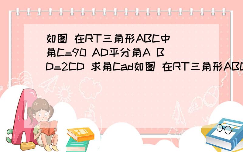 如图 在RT三角形ABC中 角C=90 AD平分角A BD=2CD 求角Cad如图 在RT三角形ABC中 角C=90 AD平分角A BD=2CD求角Cad