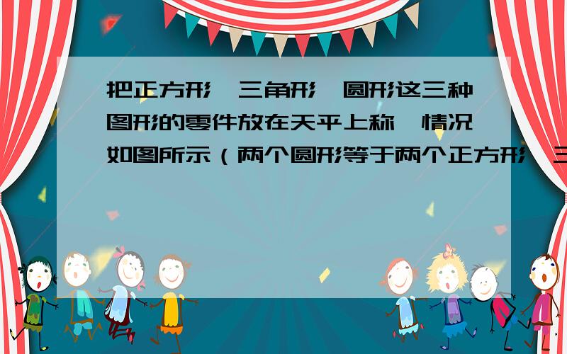 把正方形、三角形、圆形这三种图形的零件放在天平上称,情况如图所示（两个圆形等于两个正方形、三个三角形等于一个正方形）.如果这三种零件各1个,共重66克.三角形零件的重量是多少克