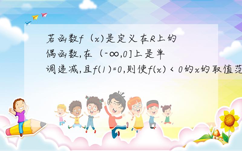 若函数f（x)是定义在R上的偶函数,在（-∞,0]上是单调递减,且f(1)=0,则使f(x)＜0的x的取值范围