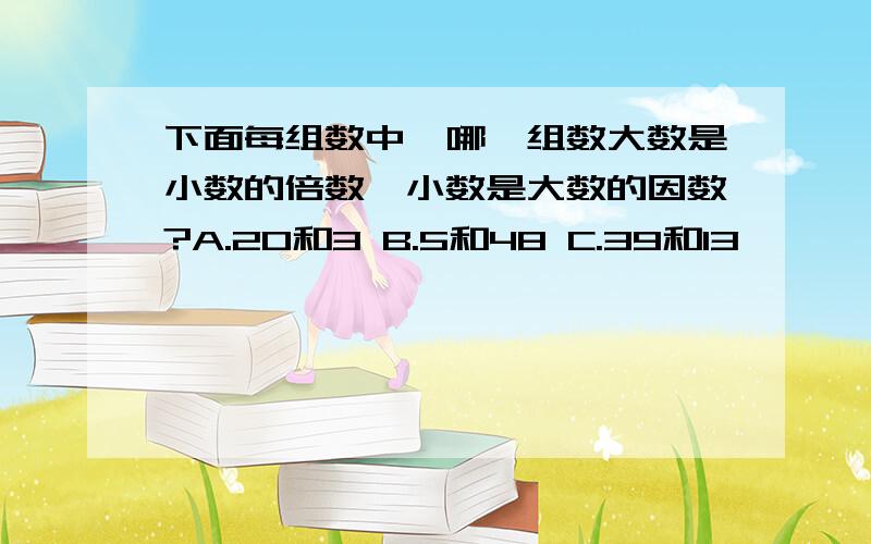 下面每组数中,哪一组数大数是小数的倍数,小数是大数的因数?A.20和3 B.5和48 C.39和13