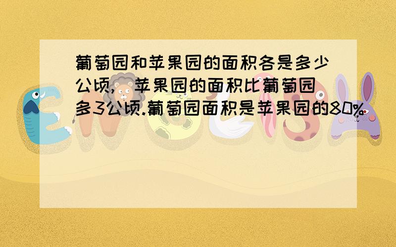 葡萄园和苹果园的面积各是多少公顷,（苹果园的面积比葡萄园多3公顷.葡萄园面积是苹果园的80%）