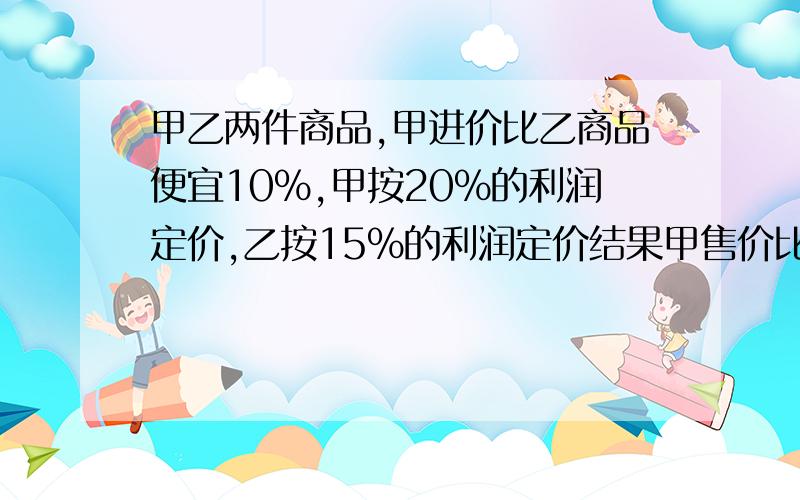 甲乙两件商品,甲进价比乙商品便宜10%,甲按20%的利润定价,乙按15%的利润定价结果甲售价比乙售价便宜11.2元,乙进价多少元?