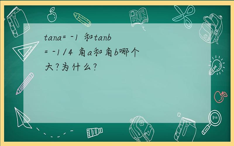 tana= -1 和tanb= -1/4 角a和角b哪个大?为什么?