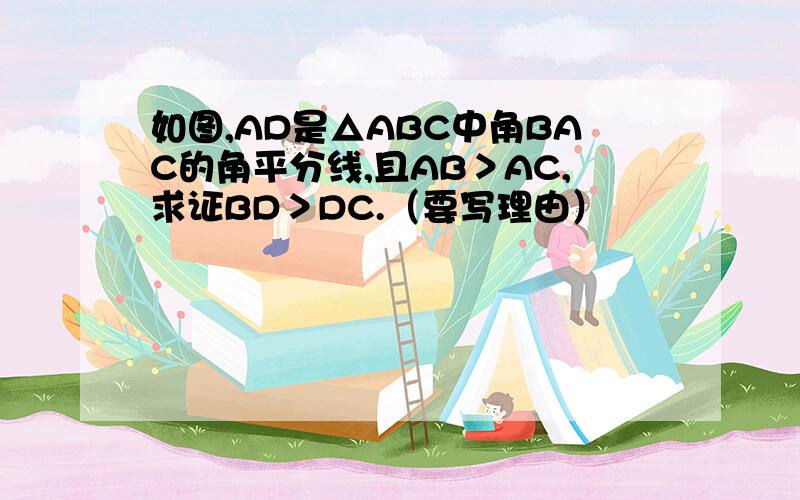 如图,AD是△ABC中角BAC的角平分线,且AB＞AC,求证BD＞DC.（要写理由）