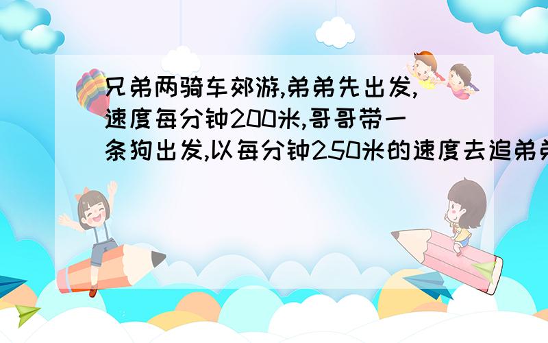 兄弟两骑车郊游,弟弟先出发,速度每分钟200米,哥哥带一条狗出发,以每分钟250米的速度去追弟弟,而狗则以每分钟300米的速度向弟弟跑去,追上弟弟之后立即返回,遇到哥哥后又立即向弟弟追去,