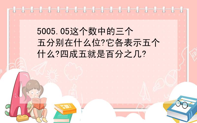 5005.05这个数中的三个五分别在什么位?它各表示五个什么?四成五就是百分之几?