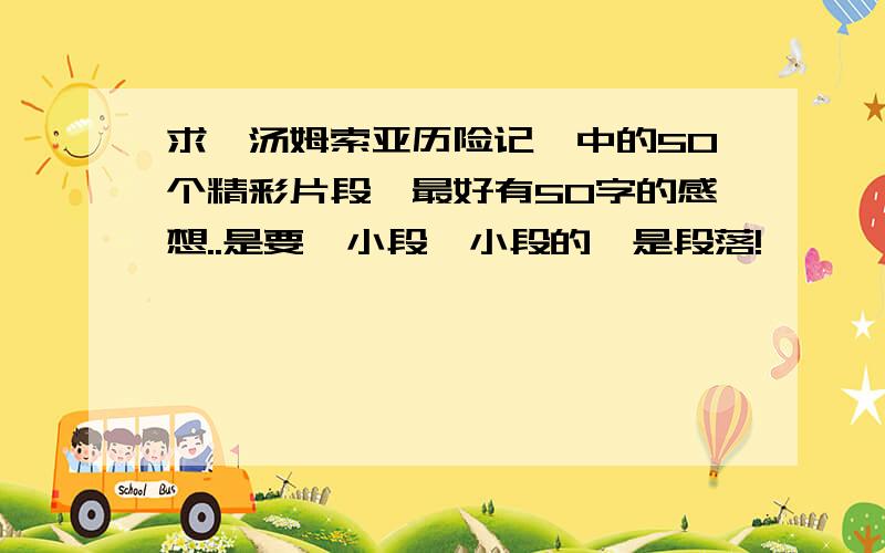 求《汤姆索亚历险记》中的50个精彩片段,最好有50字的感想..是要一小段一小段的,是段落!