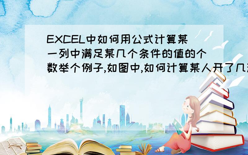 EXCEL中如何用公式计算某一列中满足某几个条件的值的个数举个例子,如图中,如何计算某人开了几种机器?例如张三开A种机器出现过2次但只能算一种我另外有份名单表,要在那个上面直接得出